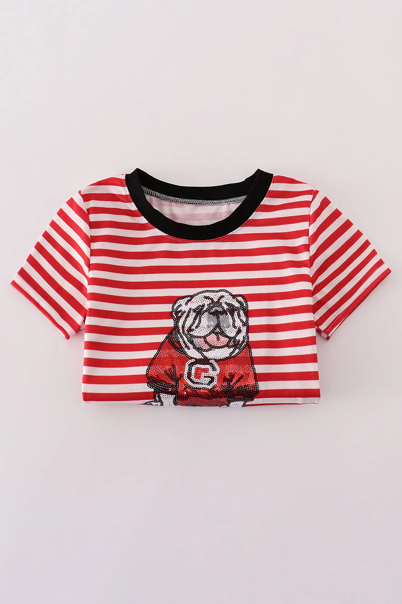 Red Georgia bulldog sequin stripe shorts set - Image 6