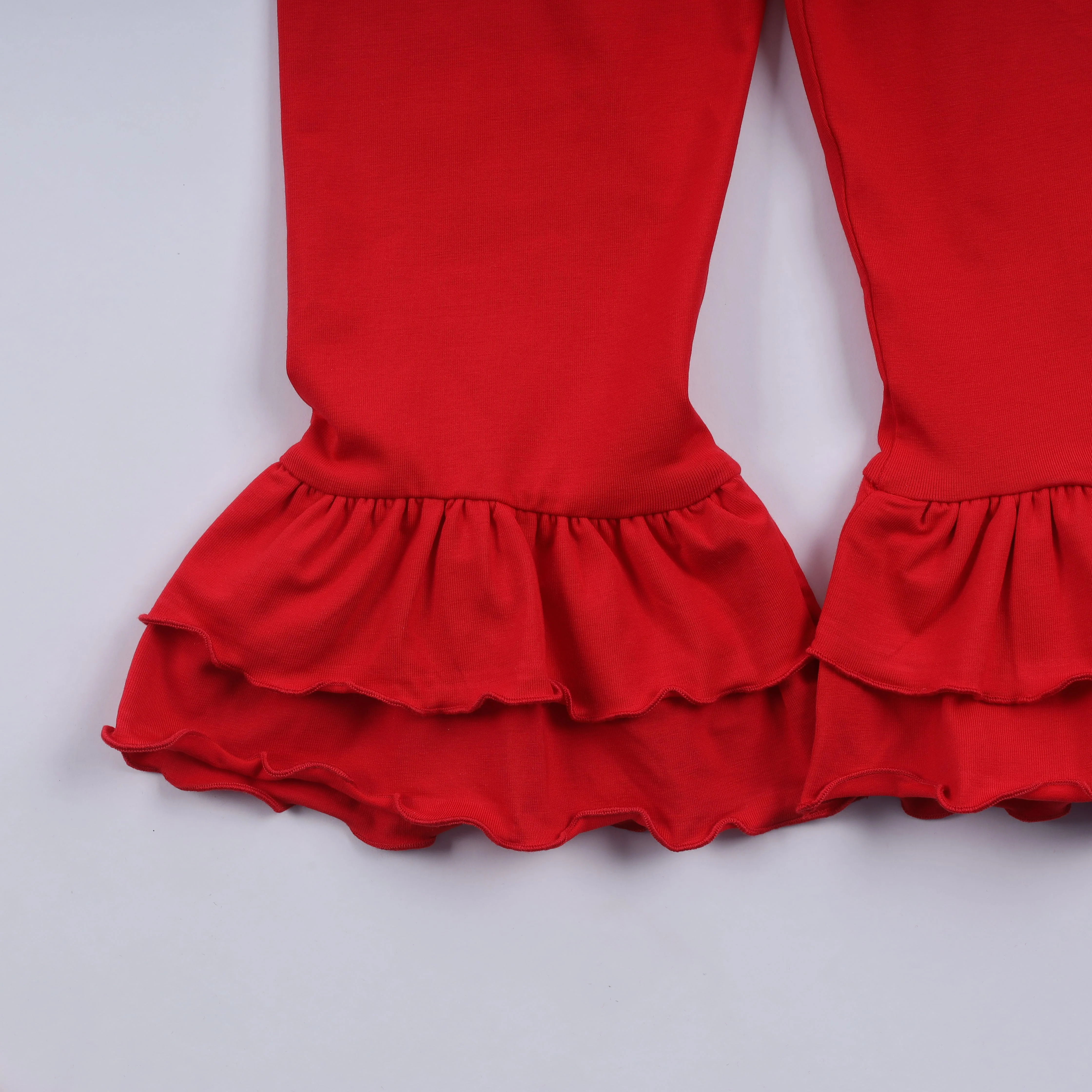 Red gingerbread hand smocked ruffle pants set - Image 6
