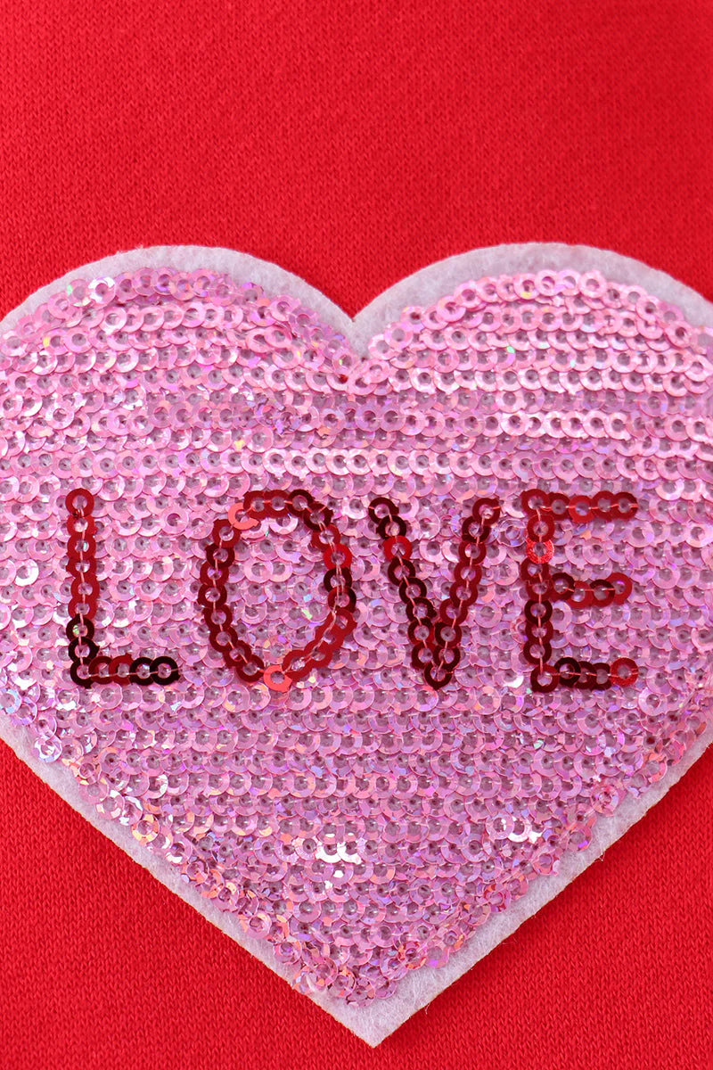 Red heart love smile sequin fleece mom&me sweatshrit - Image 5