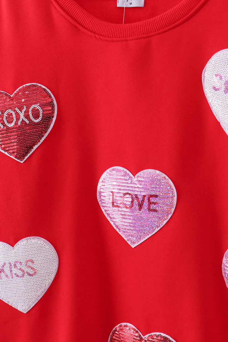 Red heart love smile sequin fleece mom&me sweatshrit - Image 9