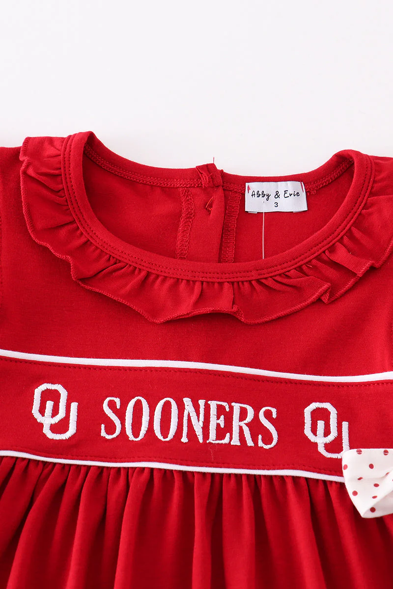 Red sooners embroidery girl dress - Image 2