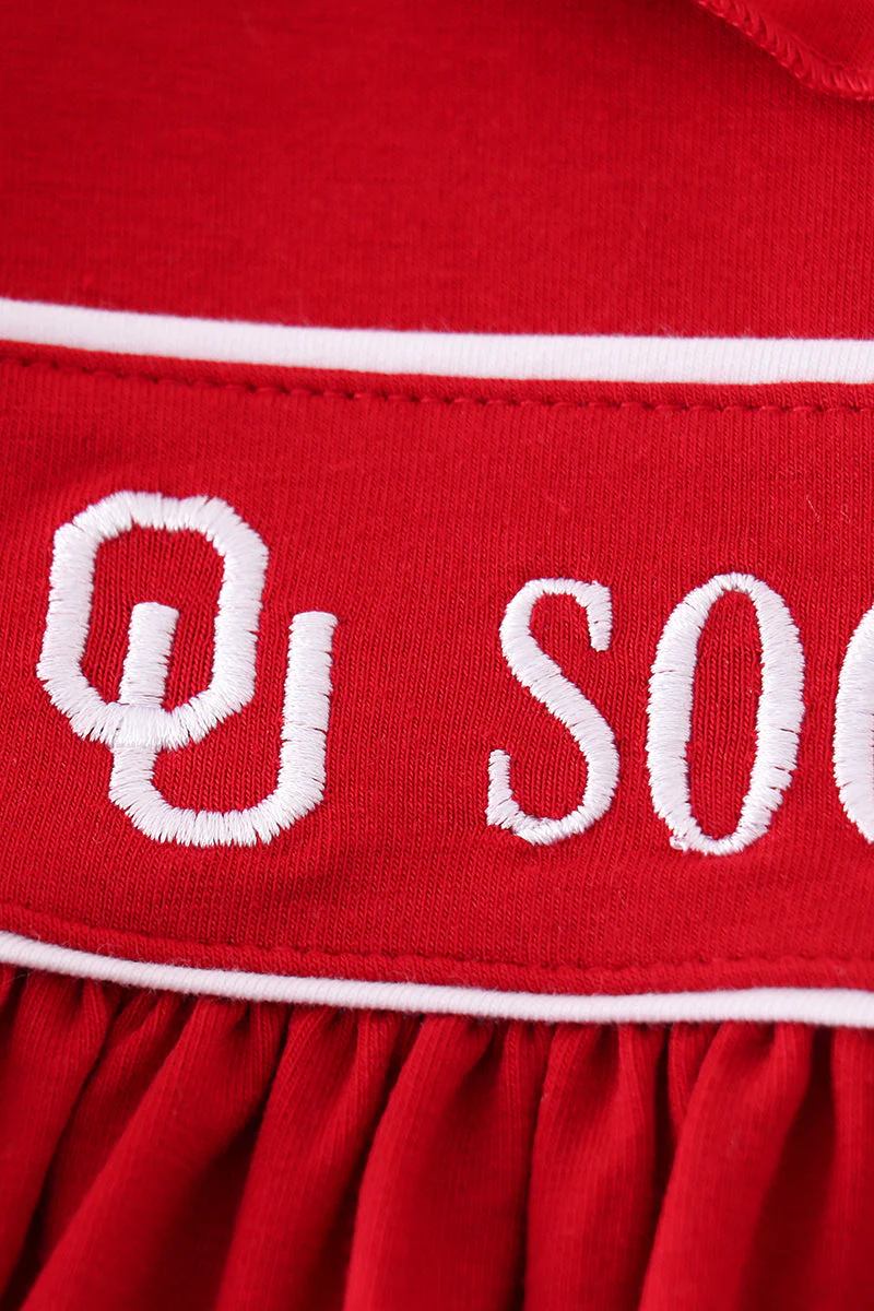 Red sooners embroidery girl dress - Image 3