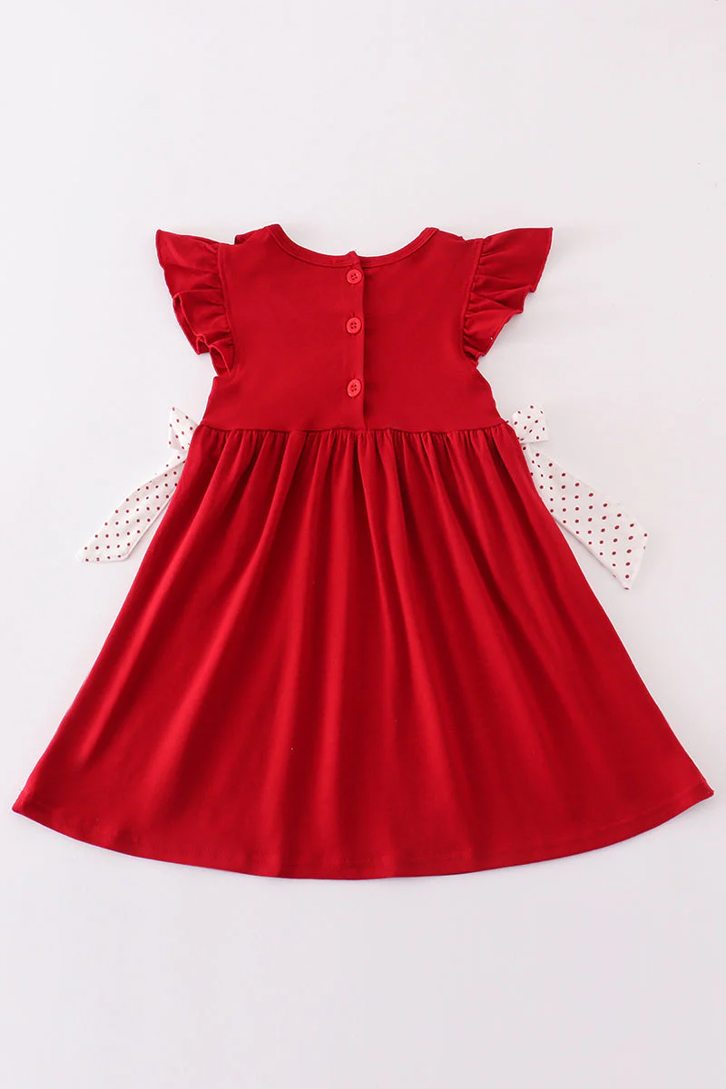 Red sooners embroidery girl dress - Image 5