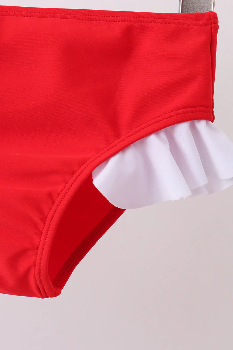 Red star embroidery ruffle 2pc swimsuit - Image 2