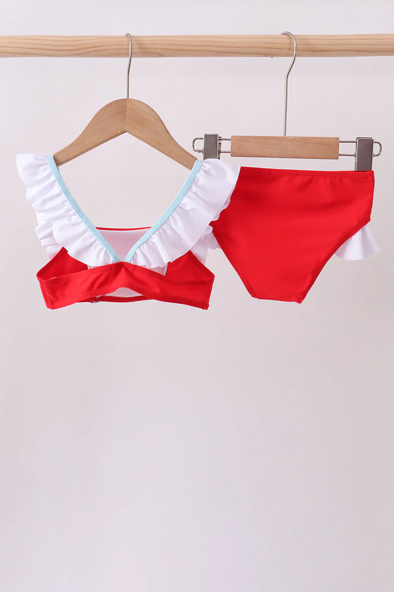 Red star embroidery ruffle 2pc swimsuit - Image 3