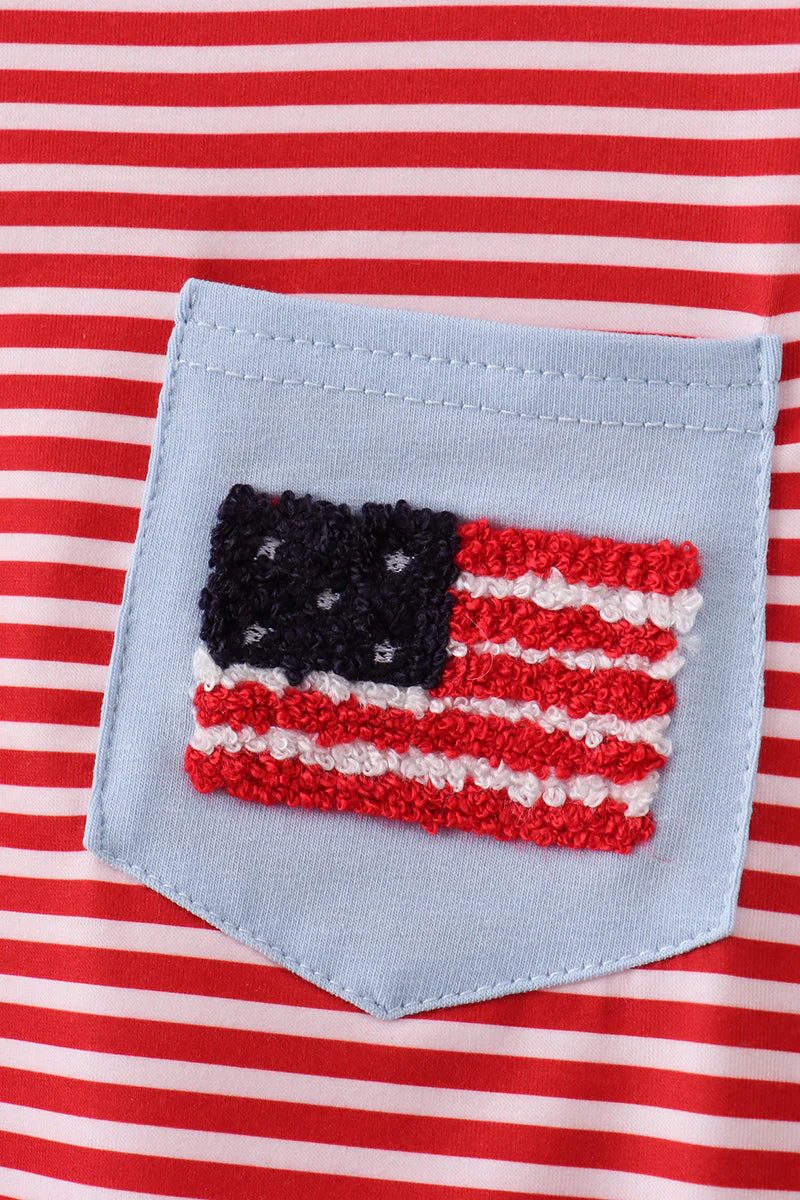 Red stripe flag french knot top - Image 2