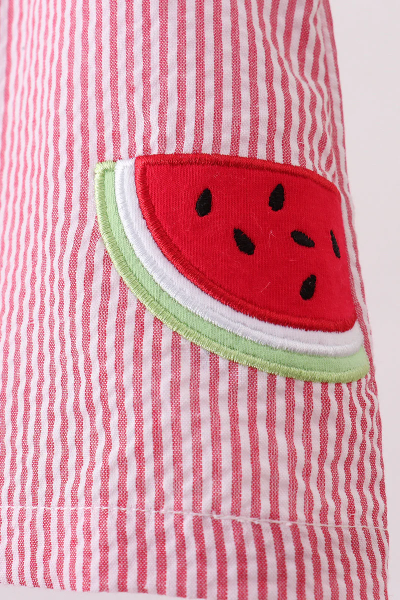 Red stripe watermelon embroidery seersucker bloomer set - Image 4
