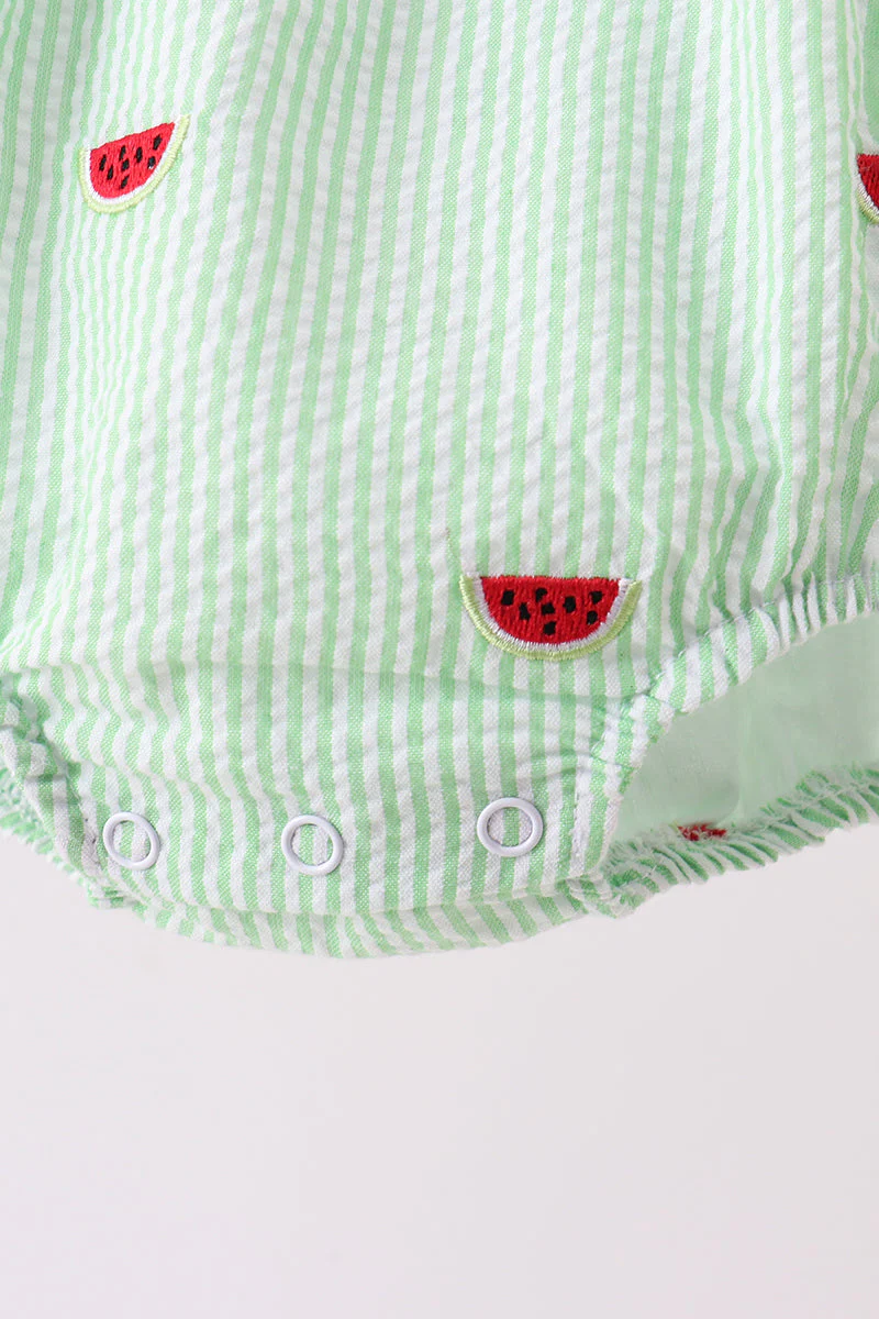 Red stripe watermelon embroidery seersucker bubble - Image 3