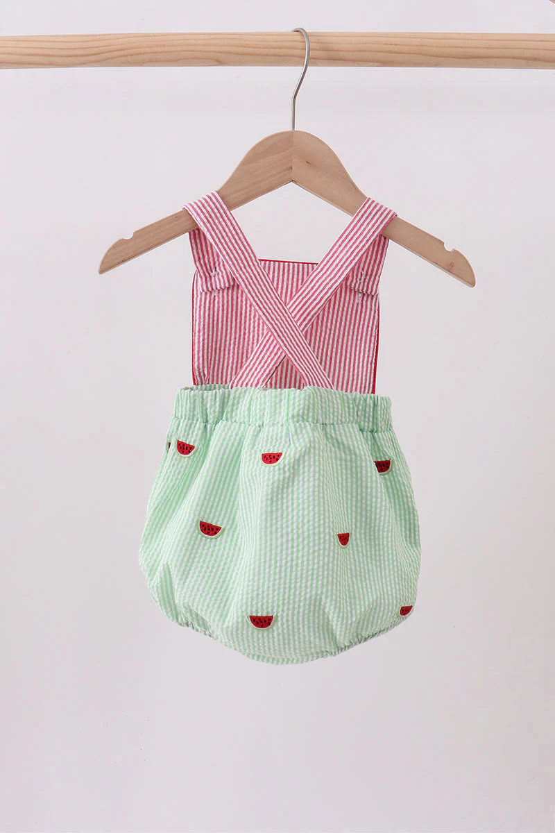 Red stripe watermelon embroidery seersucker bubble - Image 4