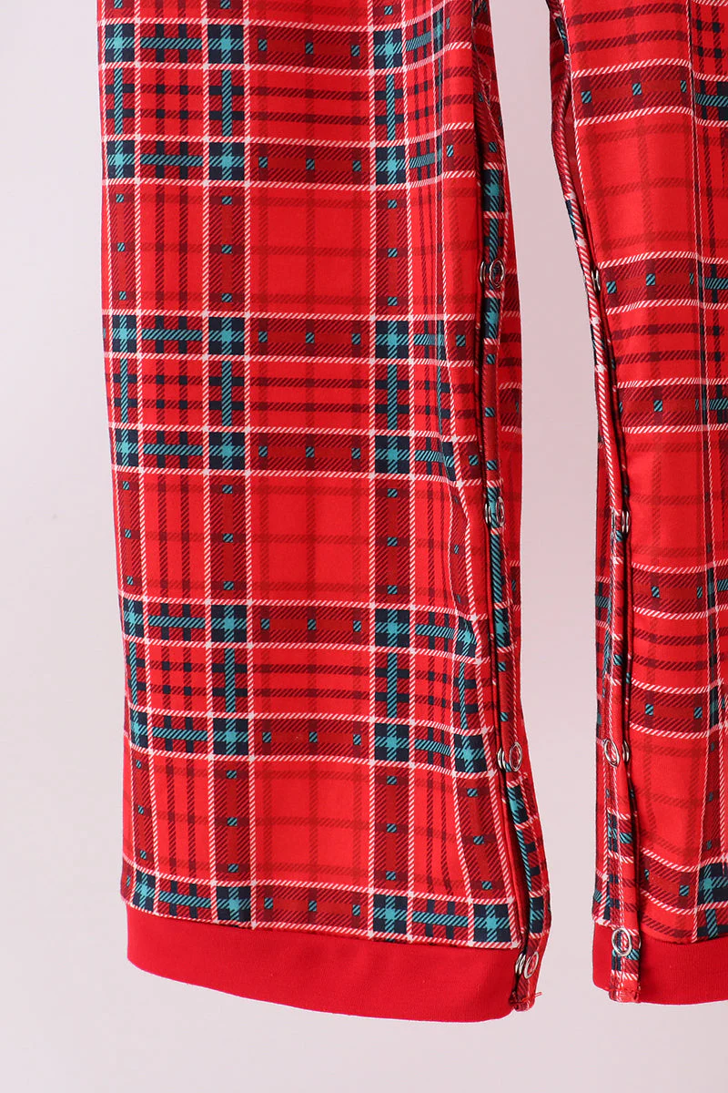 Red tree embroidery plaid jumpsuit set - Image 4