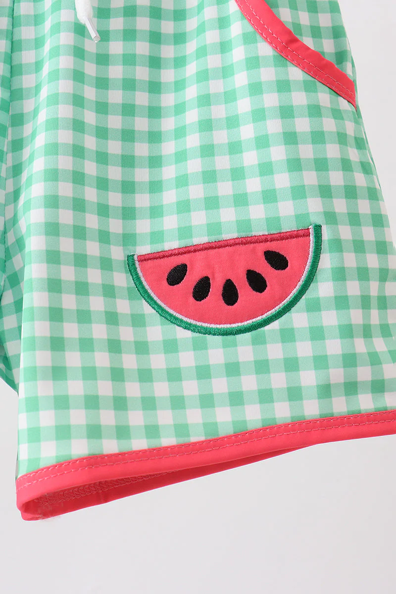 Red Watermelon Embroidered UPF Swim Trunks - Image 3