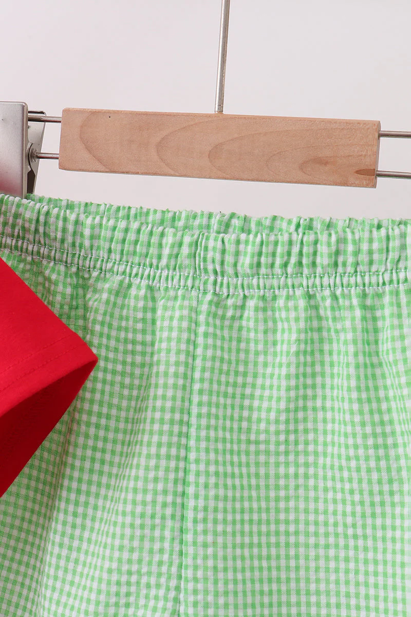Red watermelon embroidery shorts set - Image 3