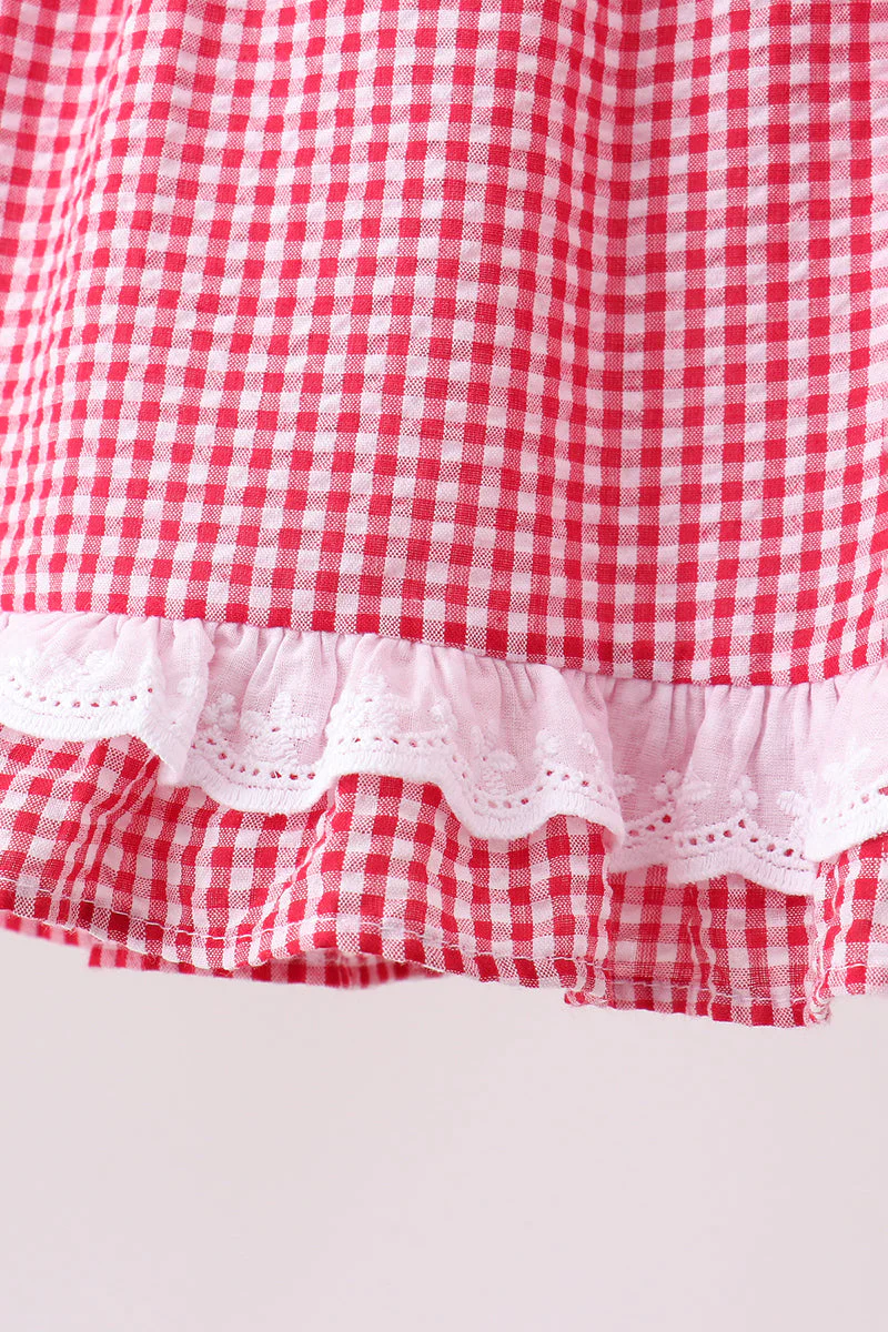 Red watermelon ruffle gingham bloomer set - Image 3