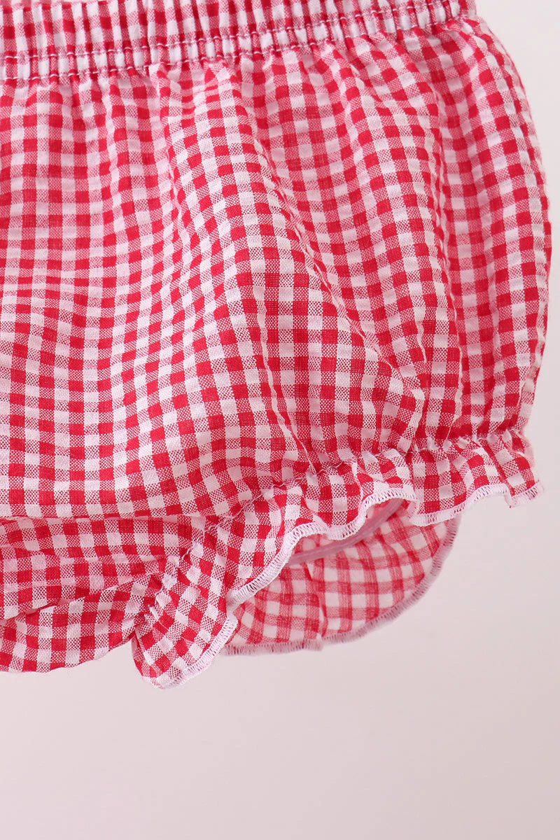 Red watermelon ruffle gingham bloomer set - Image 4