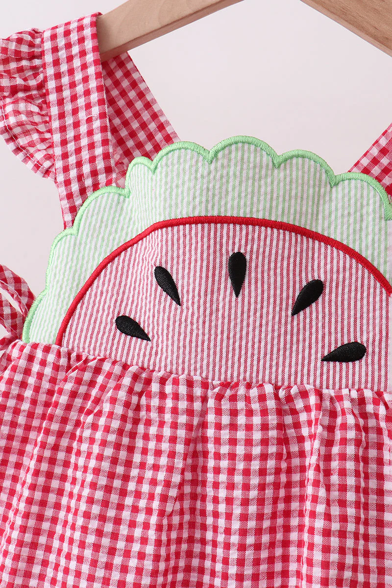Red watermelon ruffle gingham bloomer set - Image 5