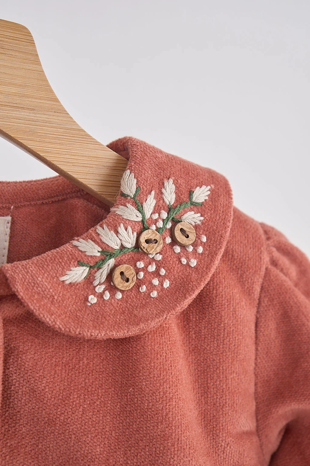 Rust floral embroidery velveteen girl dress - Image 2