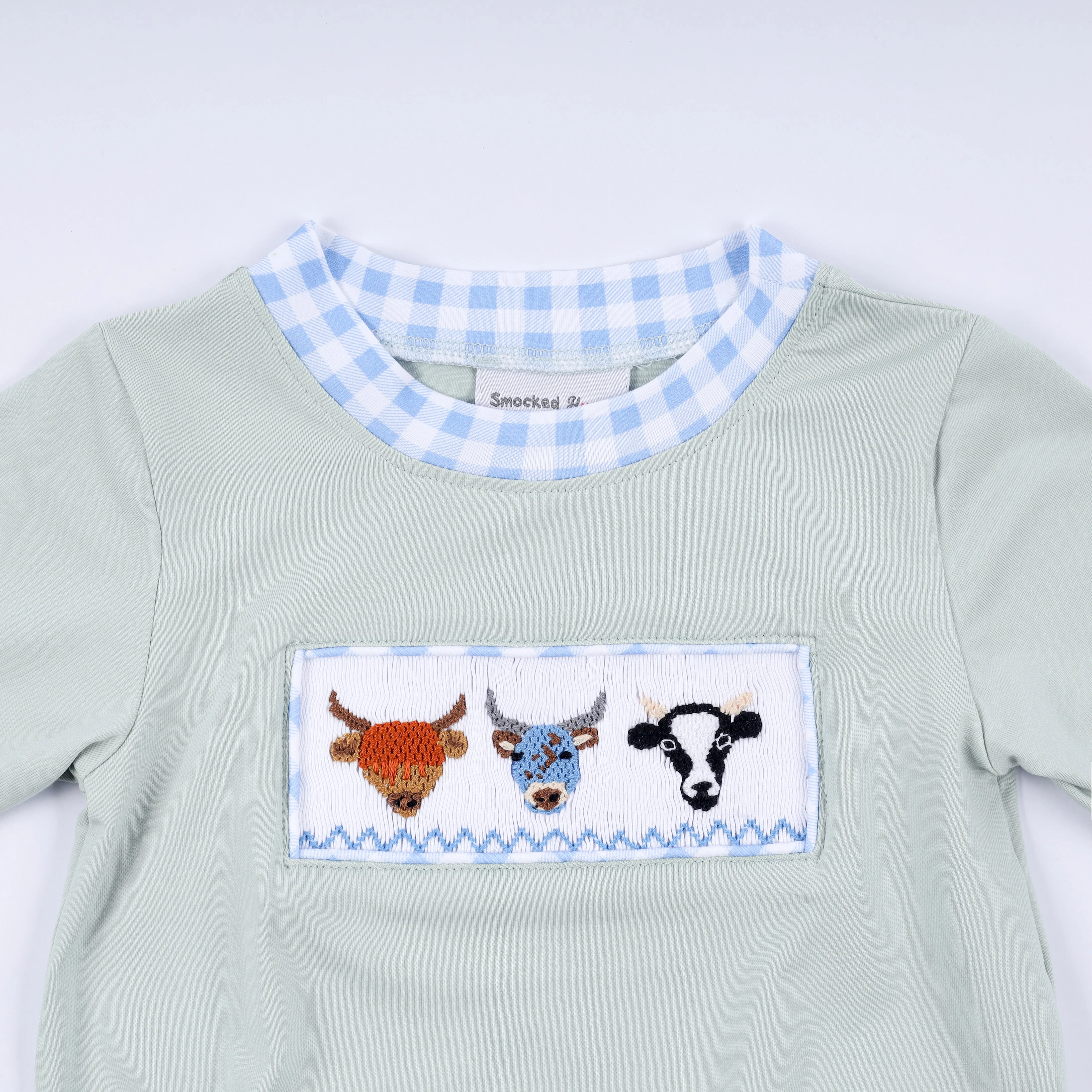 Sage cow hand smocked bubble - Image 2