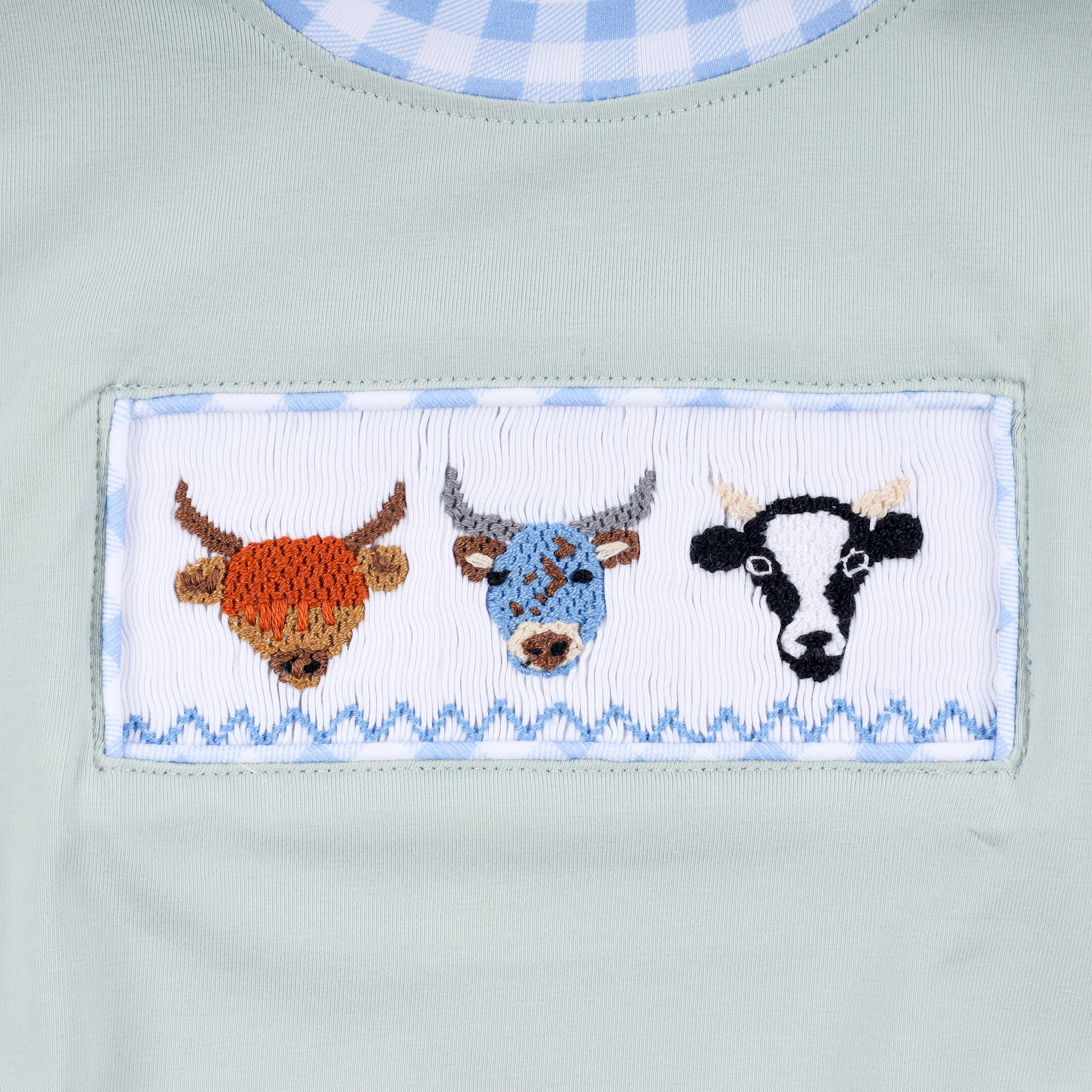 Sage cow hand smocked bubble - Image 4