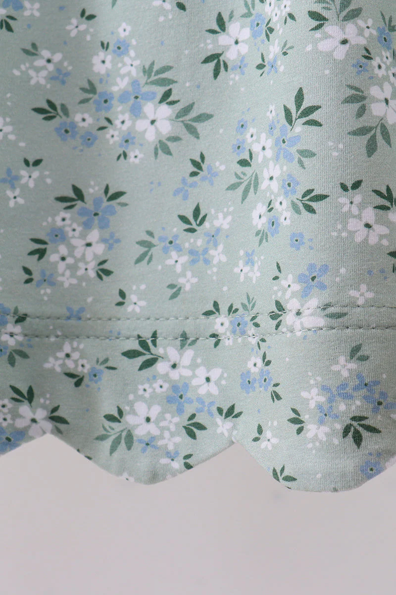 Sage floral cross embroidery ruffle shorts set - Image 3
