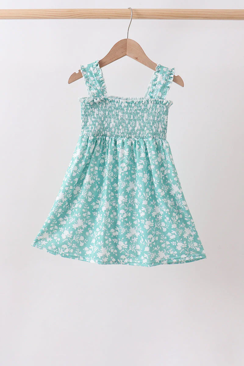 Sage Floral Smocked Dress