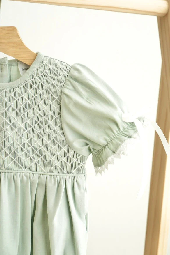 Sage hand-smocked lace girl bubble - Image 2