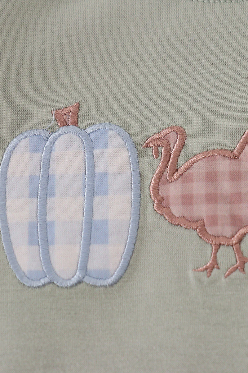 Sage pumpkin turkey applique top - Image 2