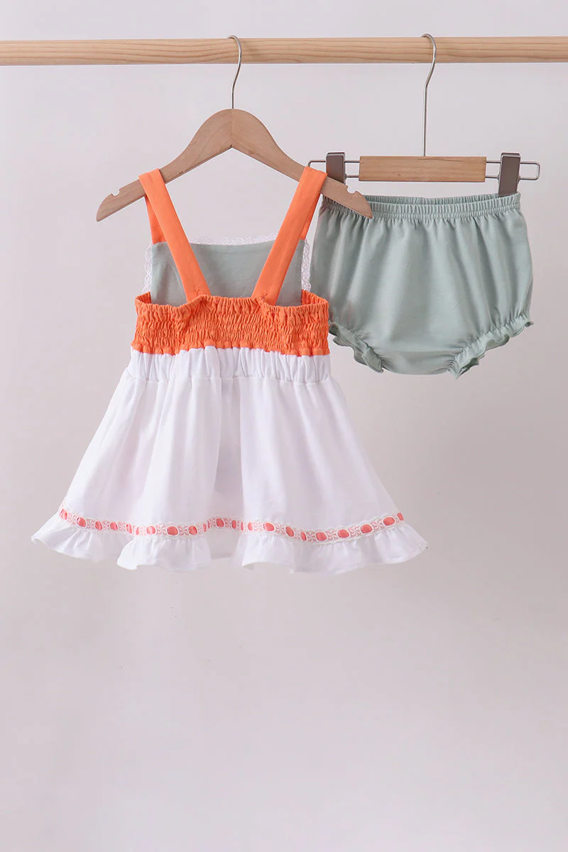 Sage strawberry embroidery ruffle bloomer set - Image 5
