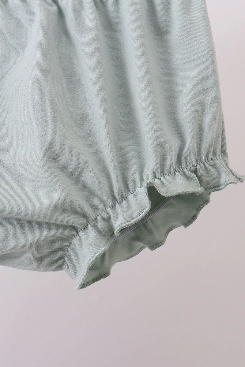 Sage strawberry embroidery ruffle gingham bloomer set - Image 3