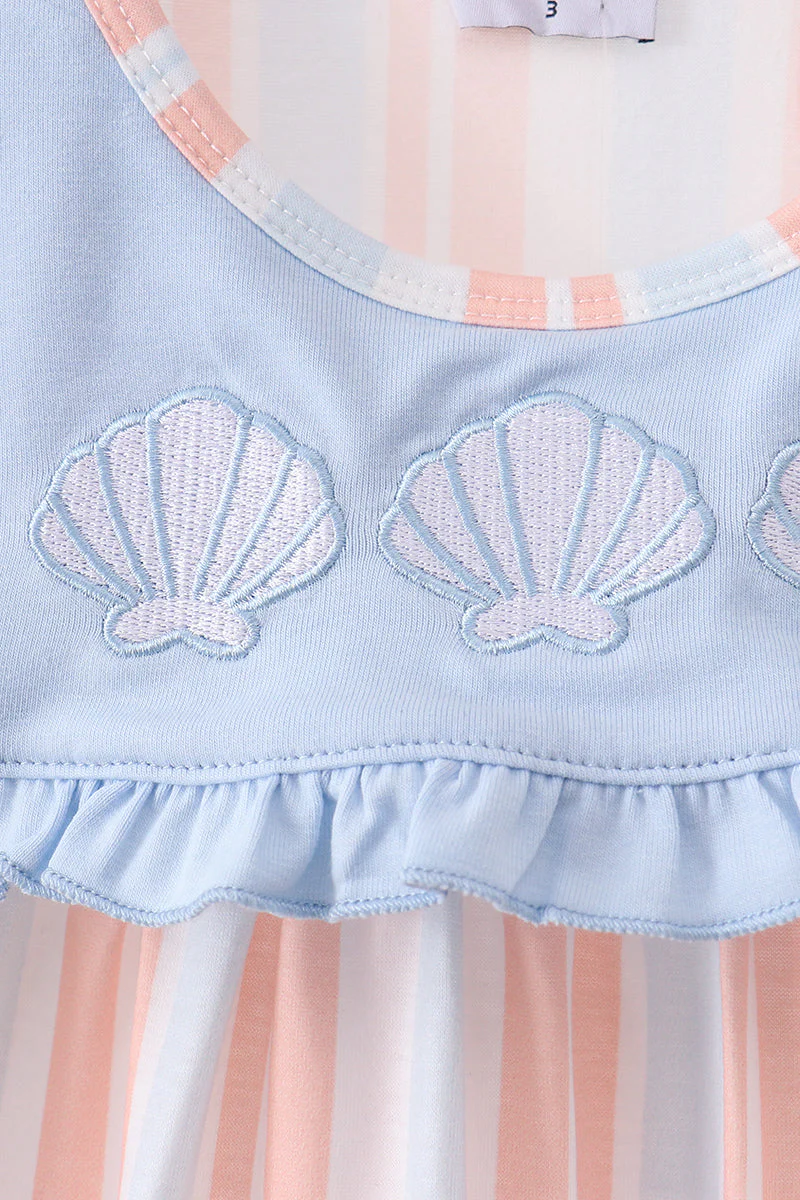 Seashell Stripe Embroidered Dress - Image 2