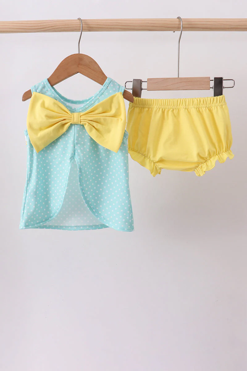 Summer lemon smocked bow bloomer set - Image 4