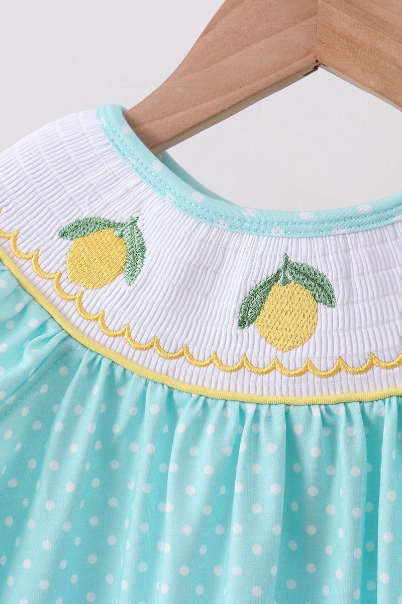 Summer lemon smocked ruffle shorts set - Image 2