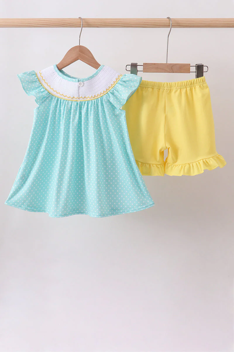 Summer lemon smocked ruffle shorts set - Image 5