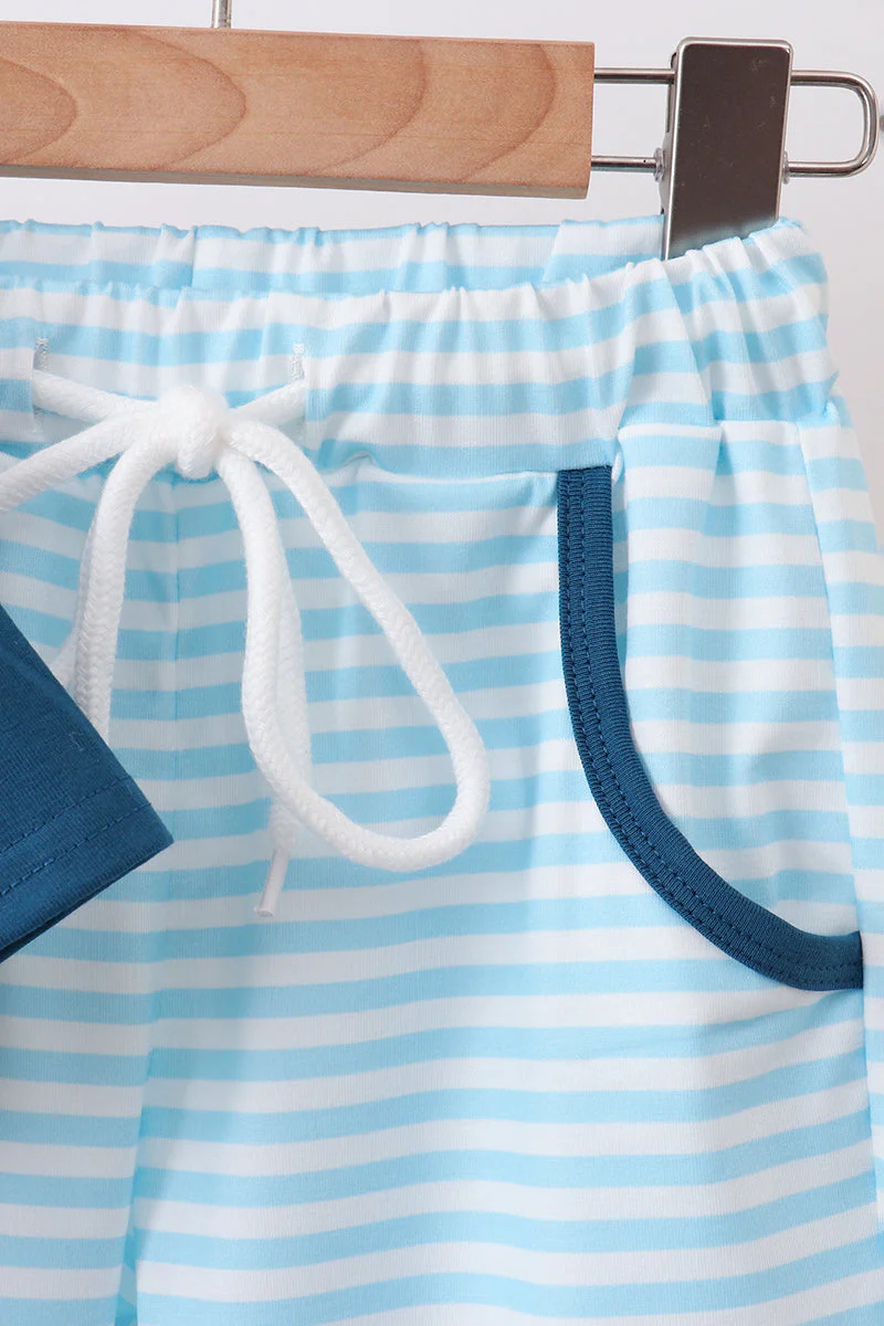 Teal Apple Embroidered Stripe Pants Set - Image 2
