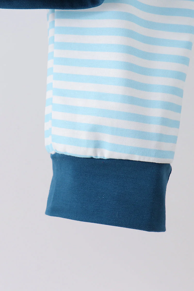 Teal Apple Embroidered Stripe Pants Set - Image 3