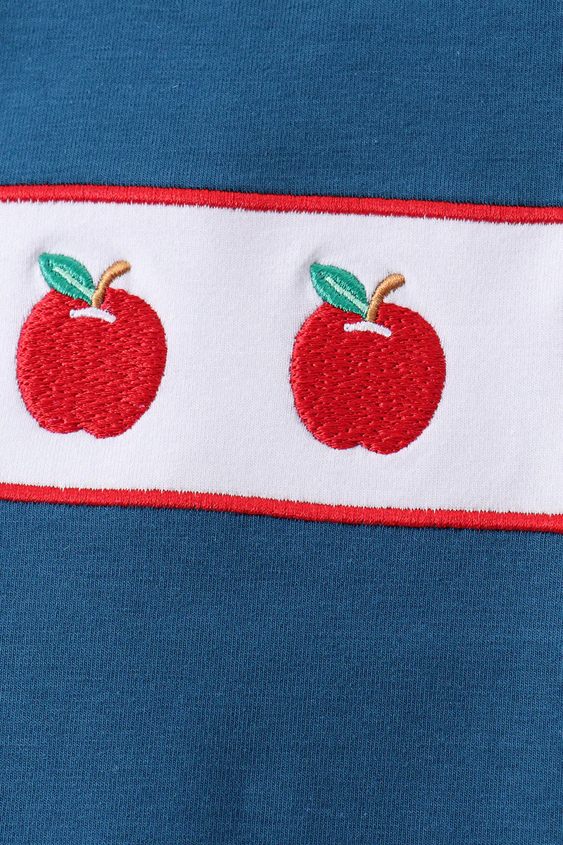 Teal Apple Embroidered Stripe Pants Set - Image 5