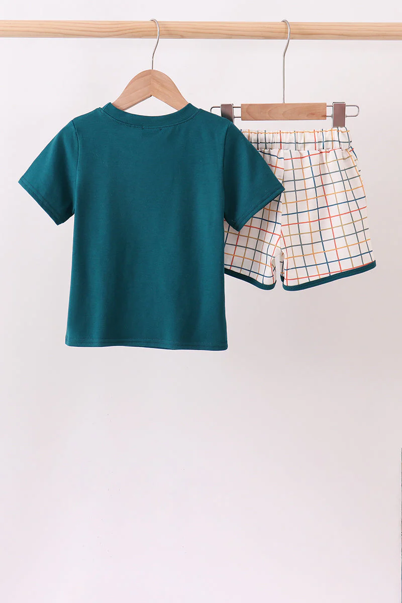Teal Puppy Applique Plaid Set - Image 5