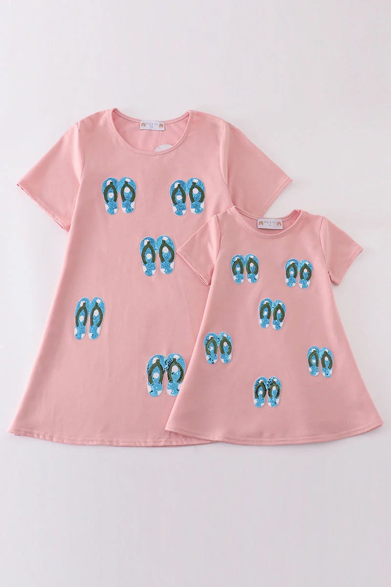 Teal slipper sequin mom&me dress
