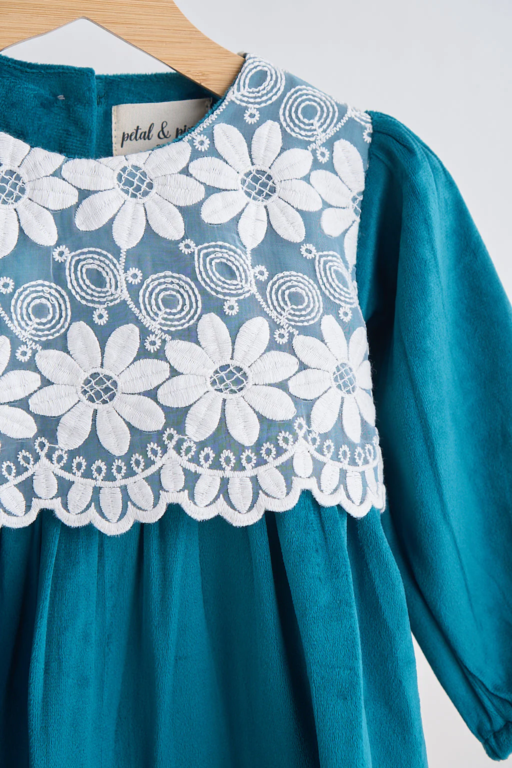 Teal velvet lace girl dress - Image 2