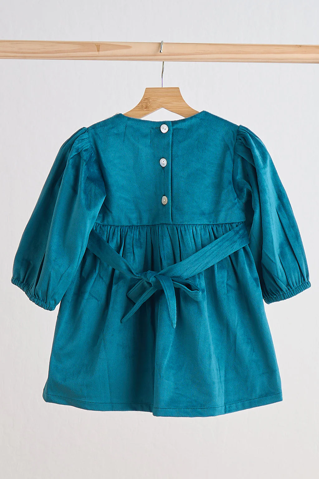 Teal velvet lace girl dress - Image 3
