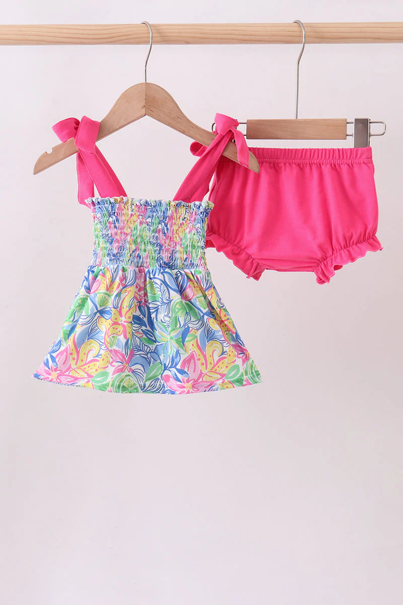 Tropical floral smocked bloomer set - Image 5