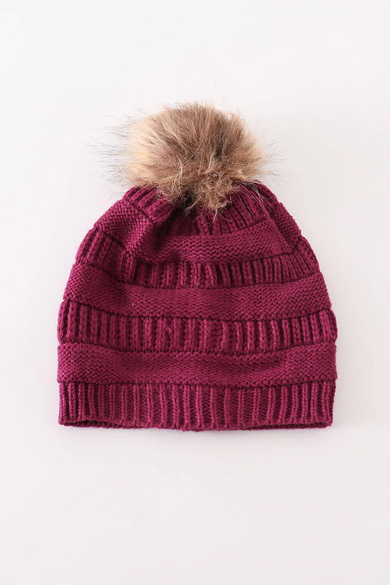 Violet pompom cable beanie hat - Image 2