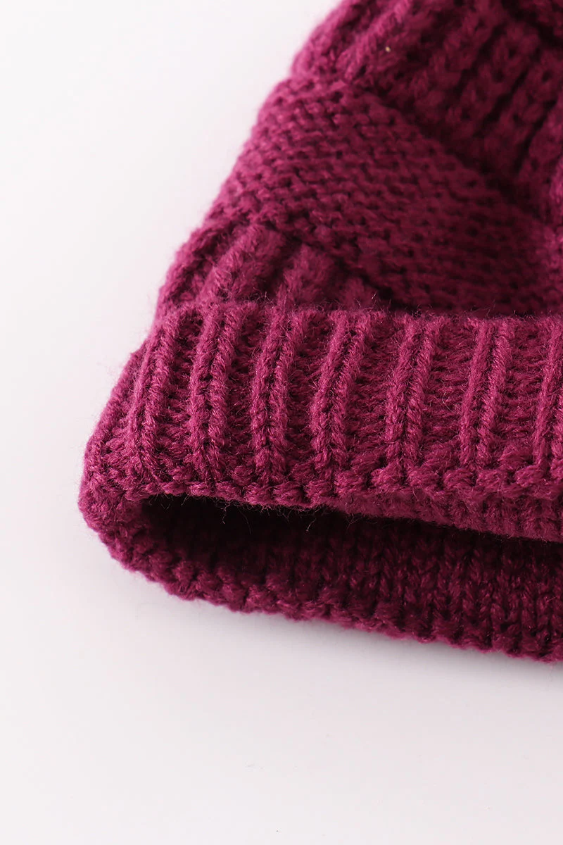 Violet pompom cable beanie hat - Image 5
