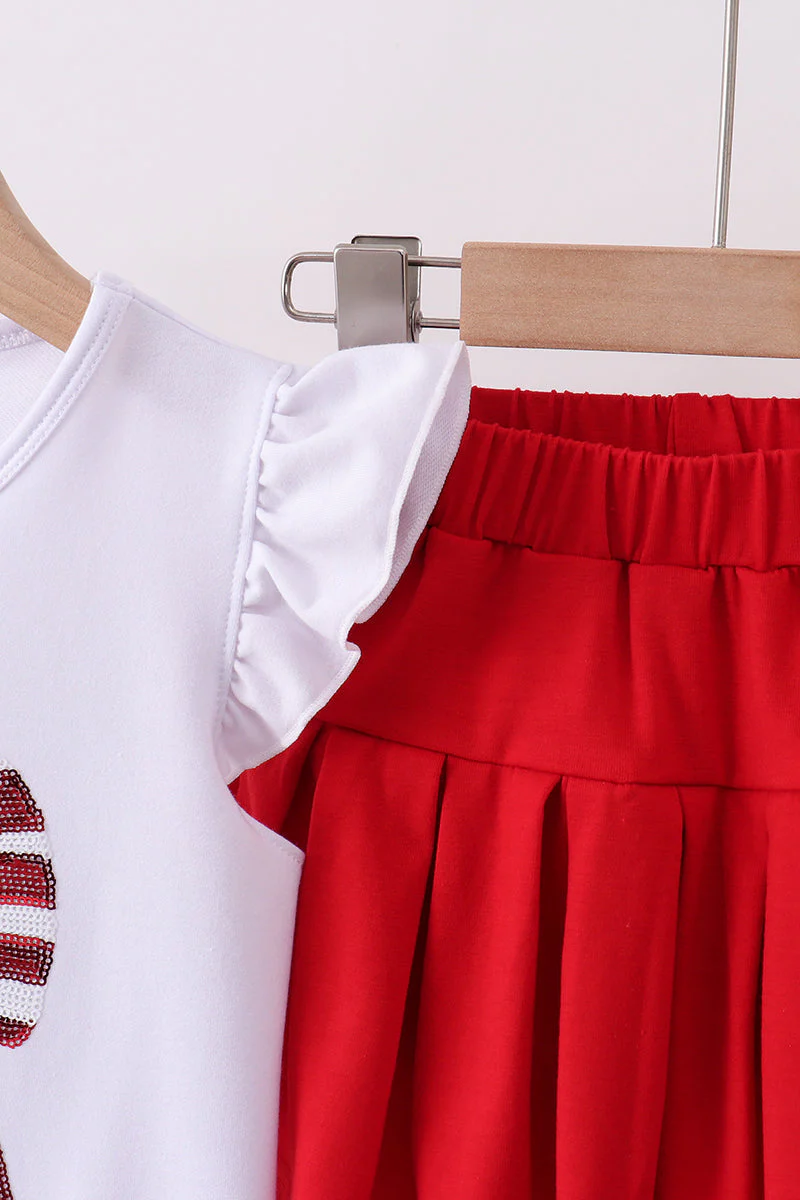 White bow sequin skort set - Image 2