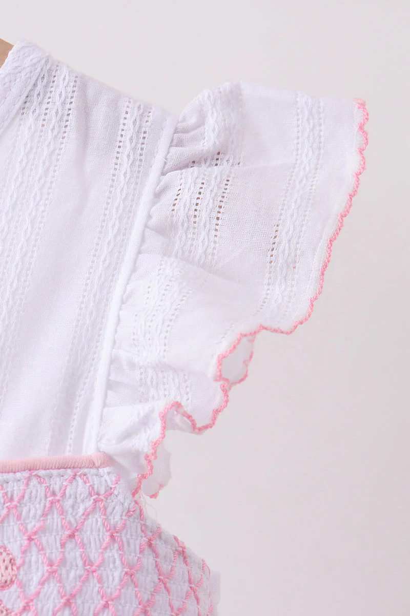 White Bow Smocked Jacquard Dress - Image 3