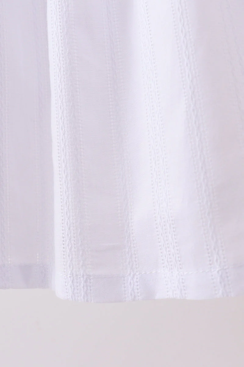 White Bow Smocked Jacquard Dress - Image 4