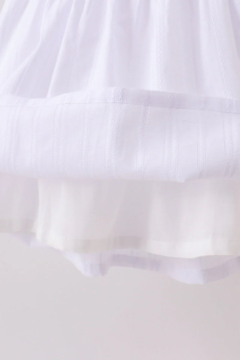 White Bow Smocked Jacquard Dress - Image 5