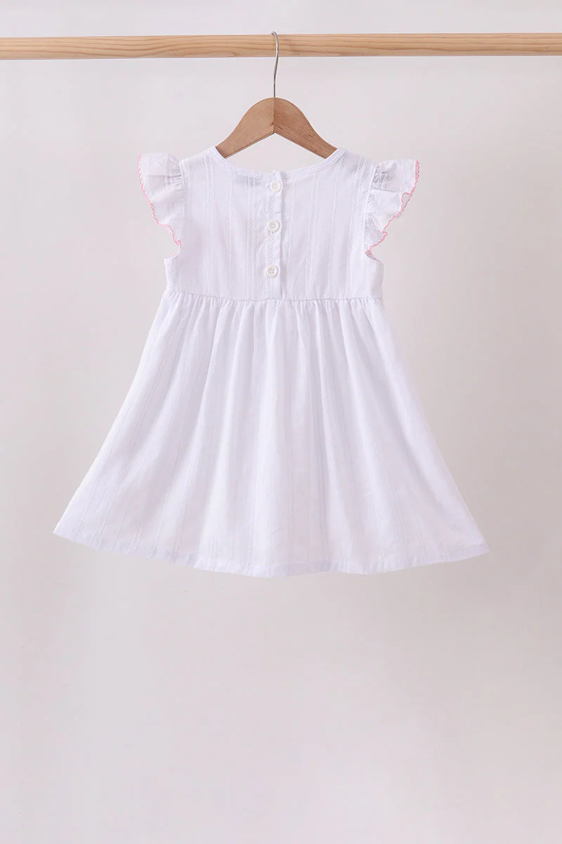 White Bow Smocked Jacquard Dress - Image 6