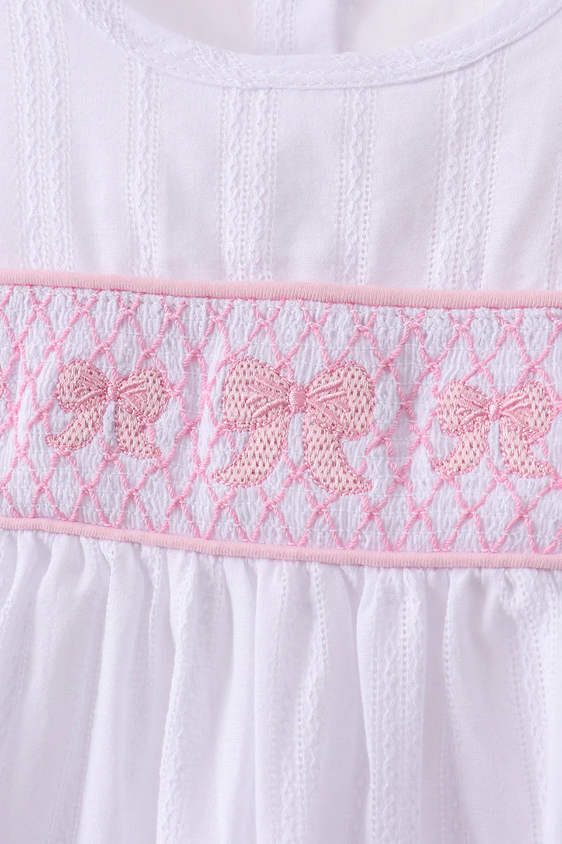 White Bow Smocked Jacquard Ruffle Shorts Set - Image 2
