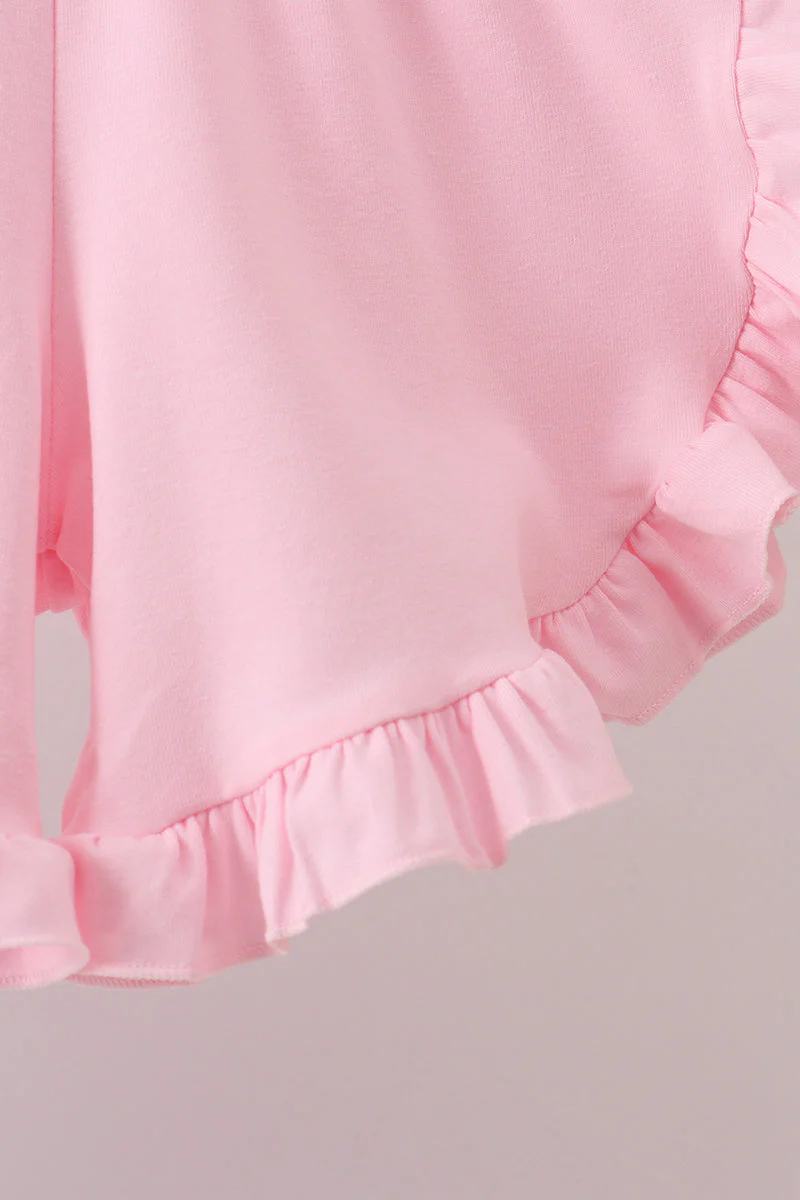 White Bow Smocked Jacquard Ruffle Shorts Set - Image 3