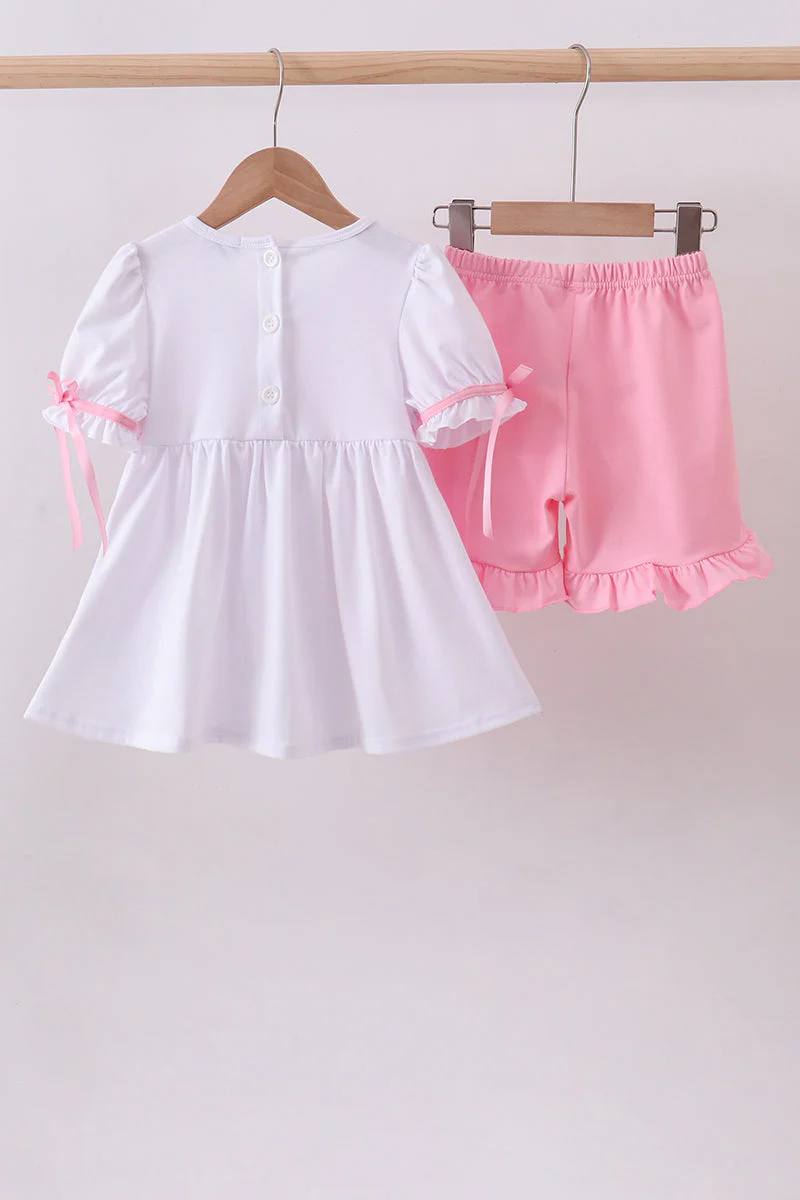 White cross smocked ruffle shorts set - Image 5